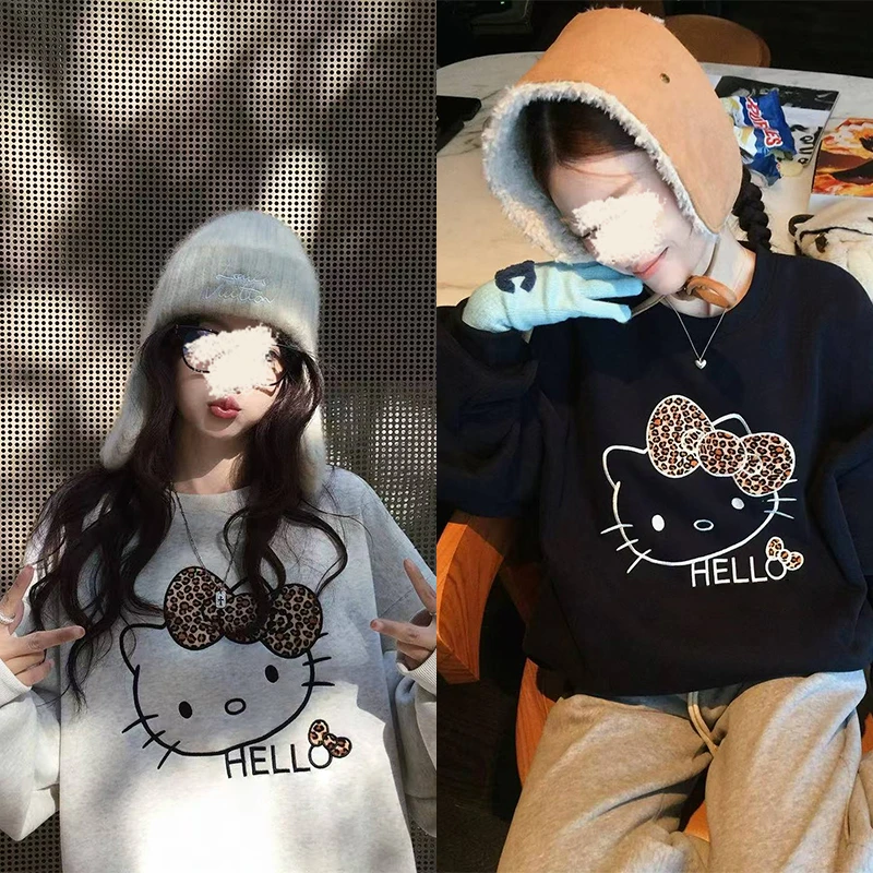 【mimius】七七 加绒加厚豹纹凯蒂猫可爱减龄圆领宽松卫衣 G11239