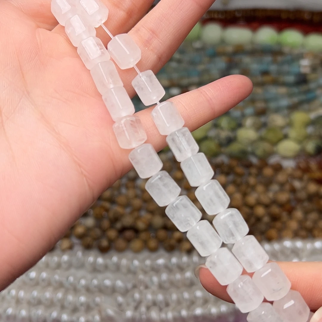 玛瑙/玉髓合金珠宝半成品Y195。8.6mm天然白水晶刻面桶珠一条