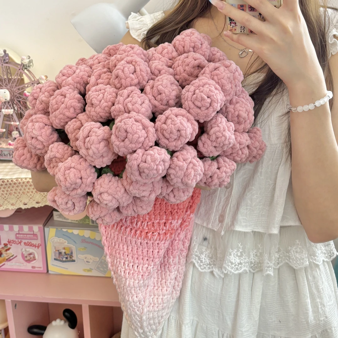 彩虹渐变玫瑰花毯子手工DIY花束毯子材料包送女生礼物
