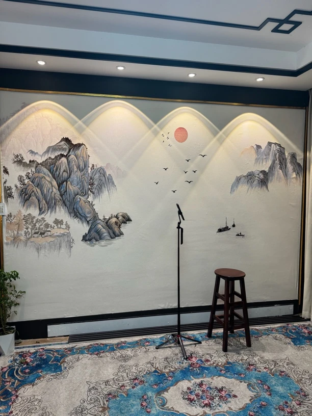 江南意境i新中式山水电视背景墙壁画环保防水适用于客厅沙发墙