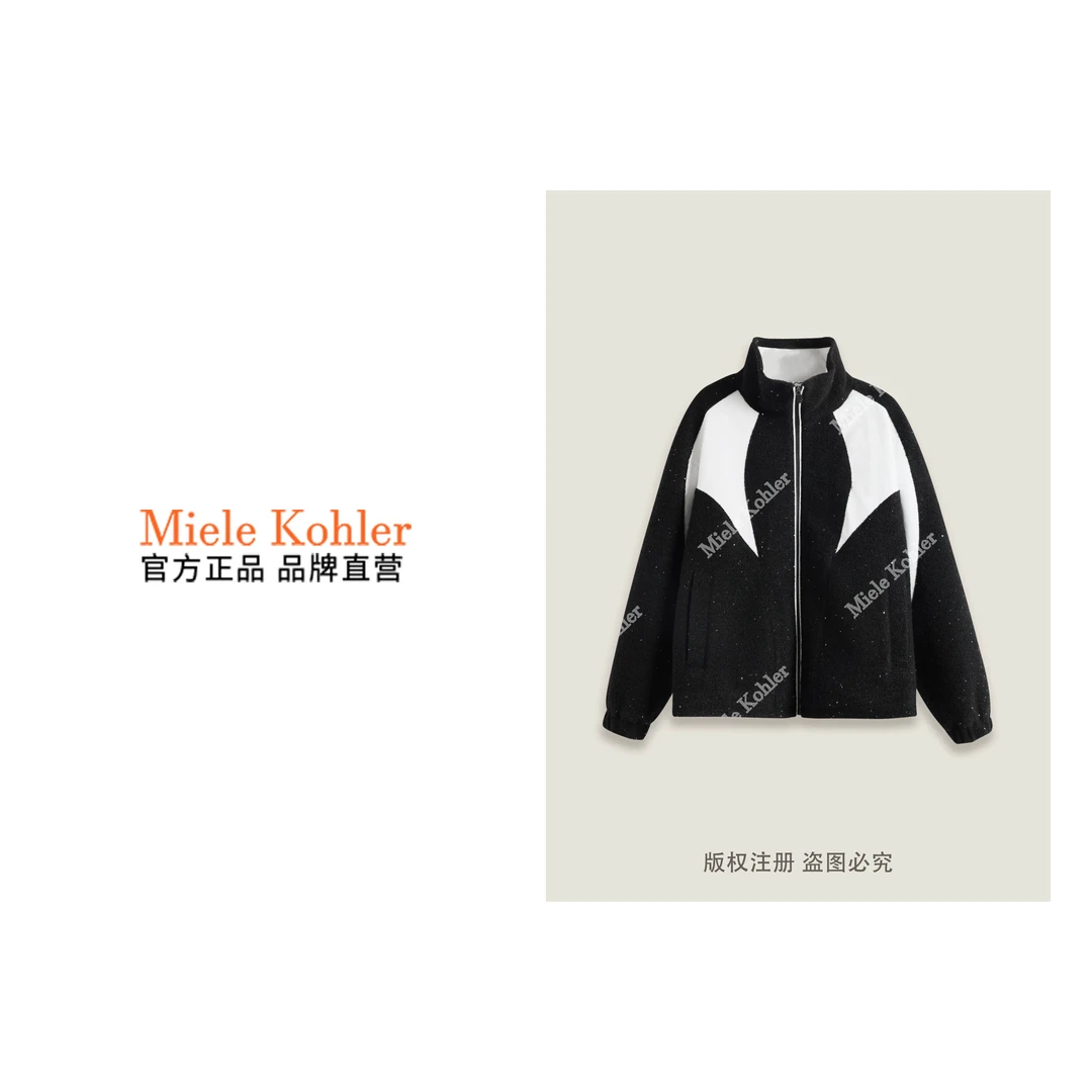 新款复古经典黑白拼色刺绣休闲外套MKKQ8786【澳门小源同款】