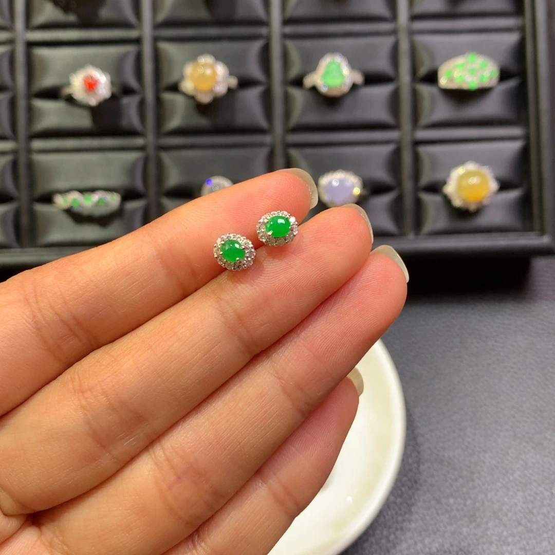 翡翠银S925镶嵌耳饰