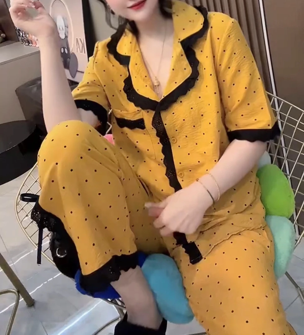 可爱减龄娃娃翻领短袖裤子家居服两件套【实物微色差】