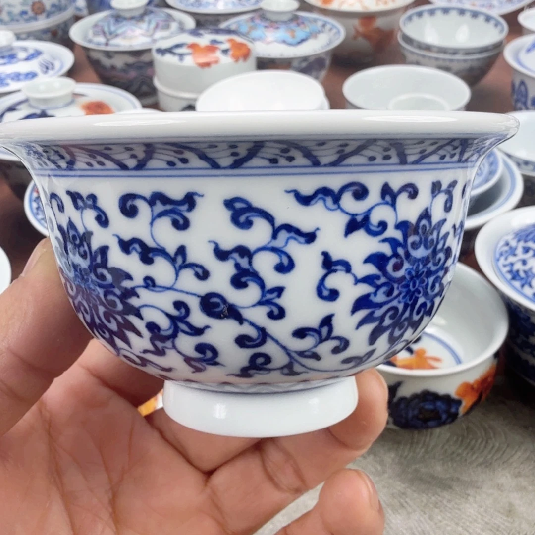 陶摆件瑕疵青花单杯