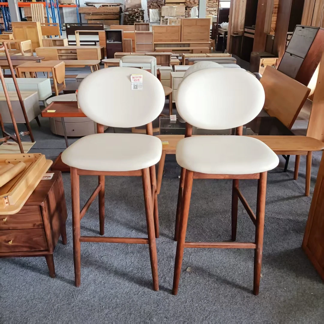 460*480*1060MM微瑕红橡木软包高餐椅吧台椅胡桃色