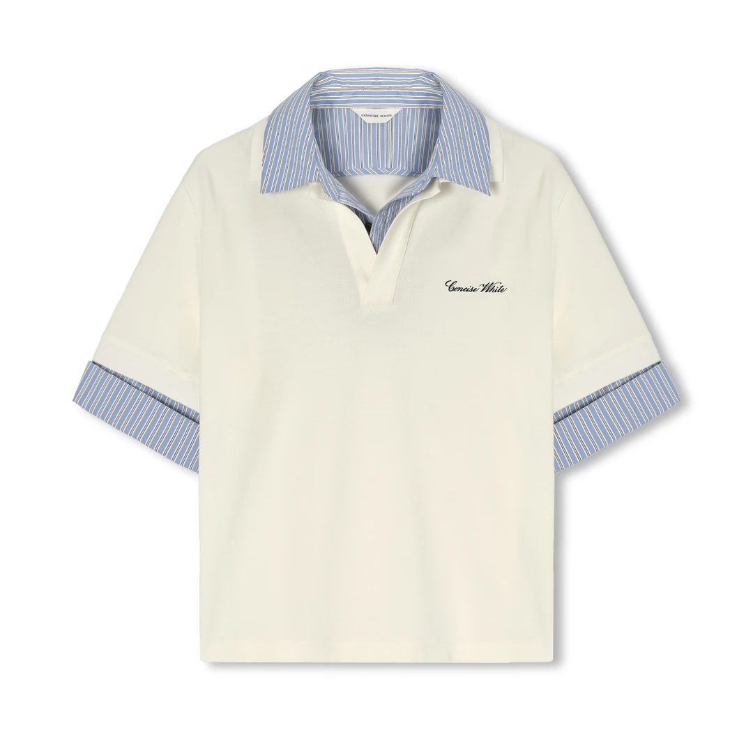 CONCISE-WHITE 简白 25AW早秋新款 假两件POLO短袖T恤