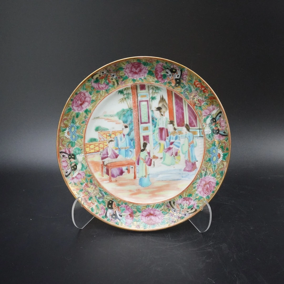 Lot.25072418清咸丰广彩描金人物故事花卉纹赏盘 直径:约20cm