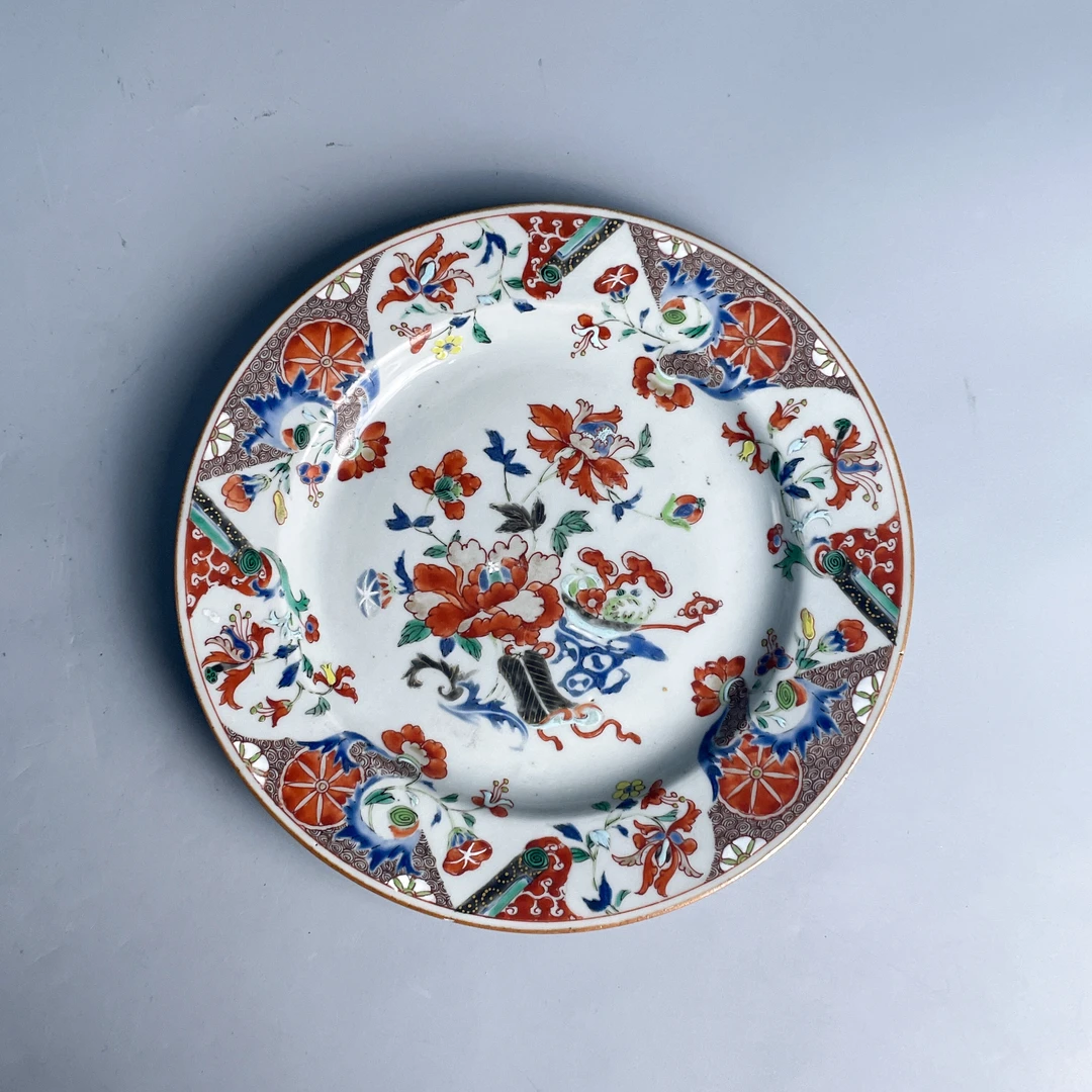 清康熙 五彩描金花卉盘/M25GO005F69