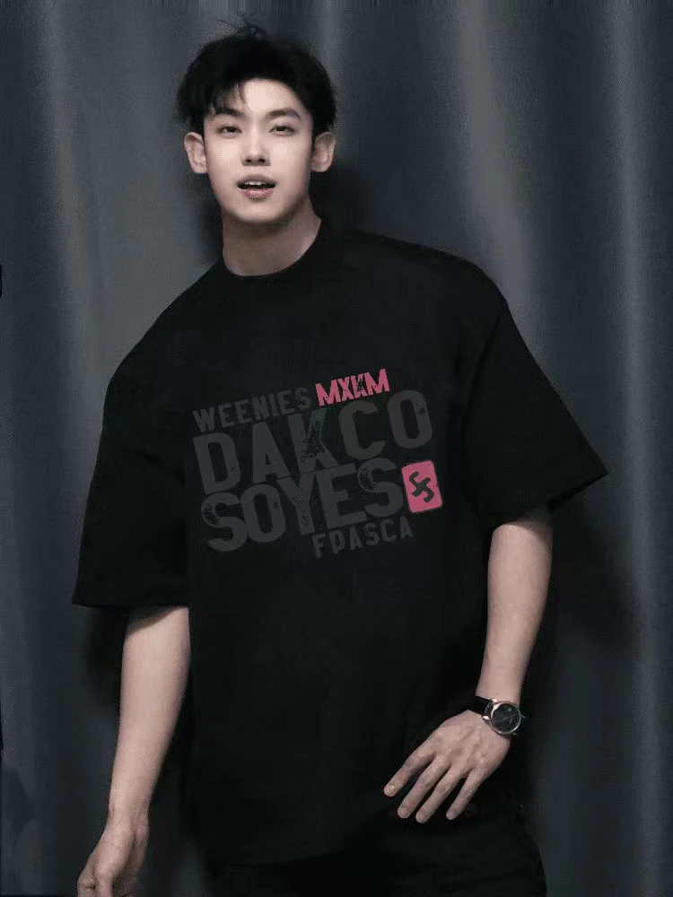 【重磅纯棉】夏季男短袖美式黑色半袖宽松复古百搭圆领潮流休闲上衣