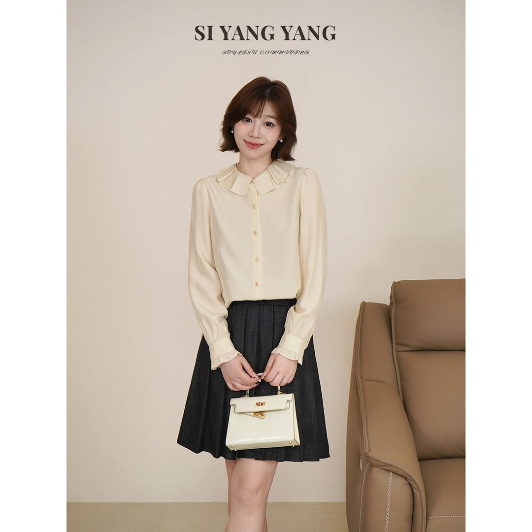 斯洋洋SIYANG丝绒感人丝缎40%莱赛尔通勤百搭上衣SY508A051SYY
