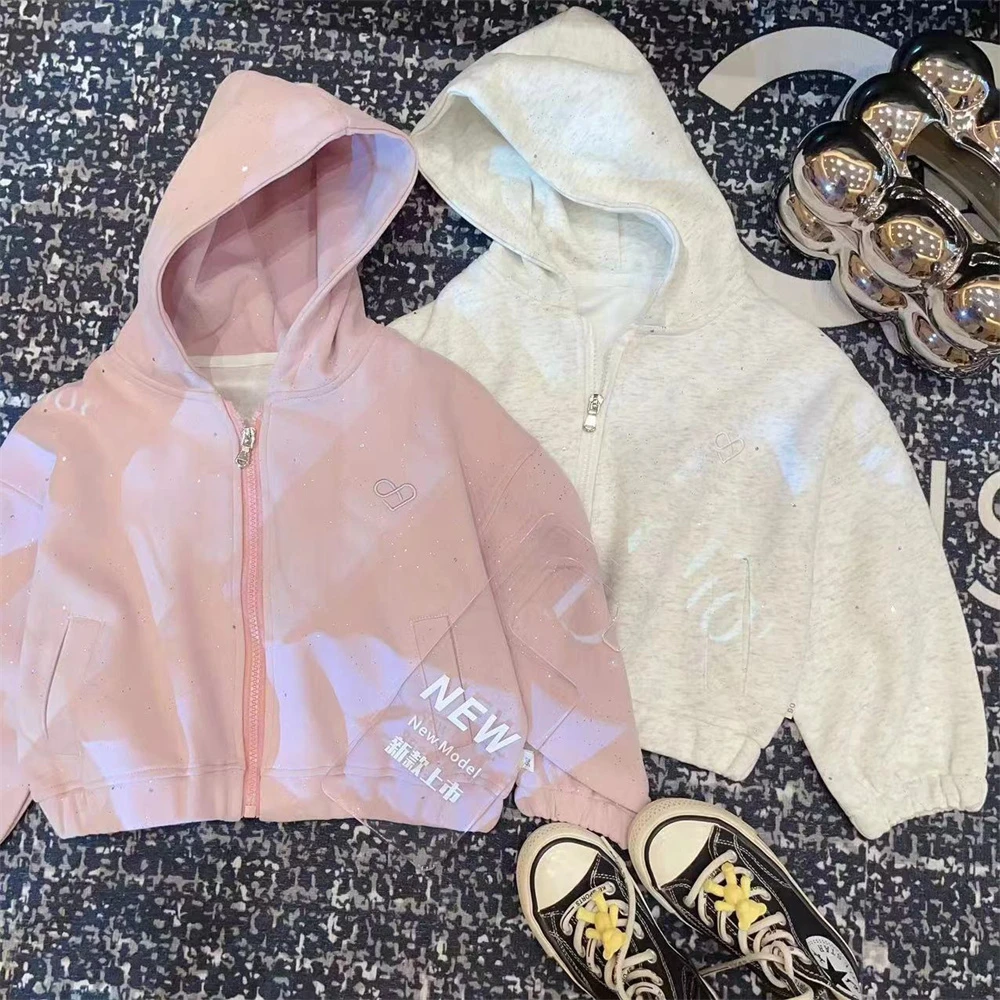 HHkids女童秋装外套儿童2024新款宝宝短款连帽衫拉链上衣DWT104