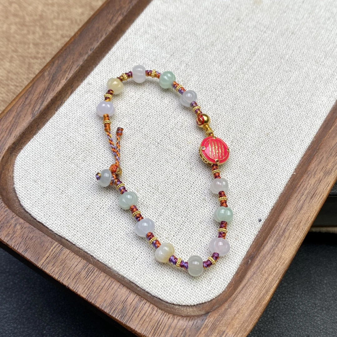 翡翠多宝彩色南瓜珠925银五条经文太太牌调节手绳多样性发货一件