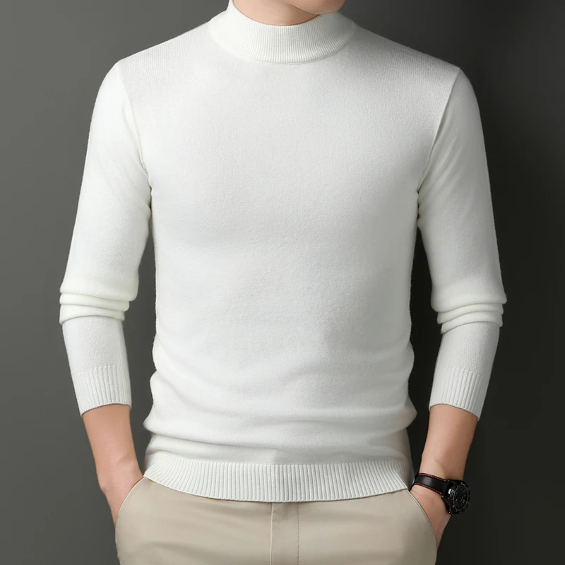 [总裁同款]男士亲肤修身型标准针织半高领厚款衫长袖加厚纯色秋冬