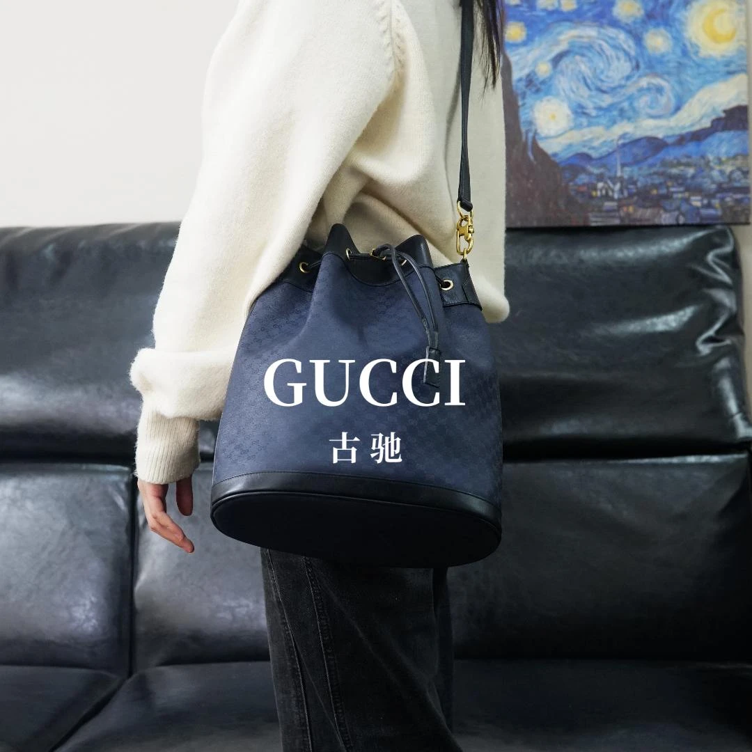 95新 GUCCI/古驰 蓝色水桶包/WJ02603014/3014