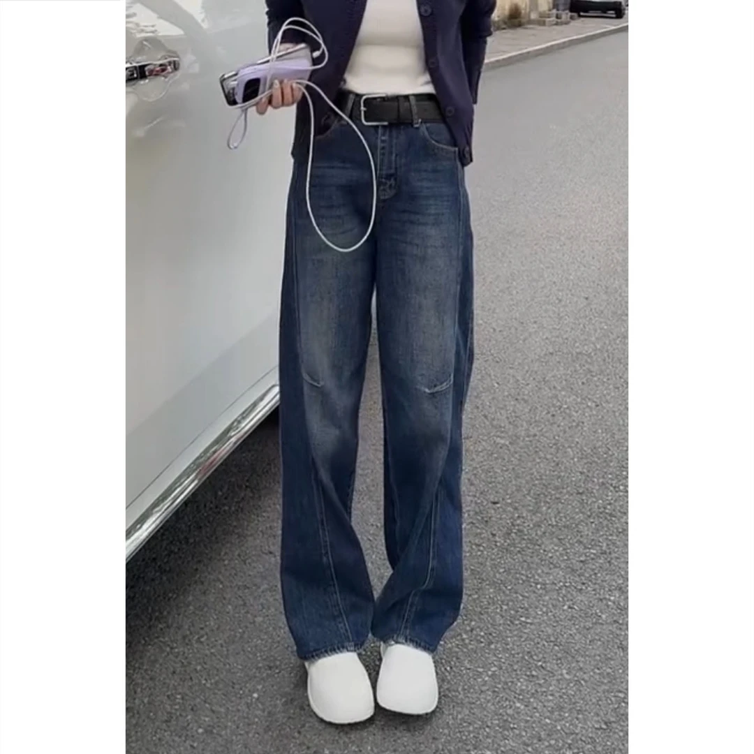 显瘦宽松牛仔裤女装秋季新款百搭长裤遮肉休闲风直筒裤舒适直筒裤