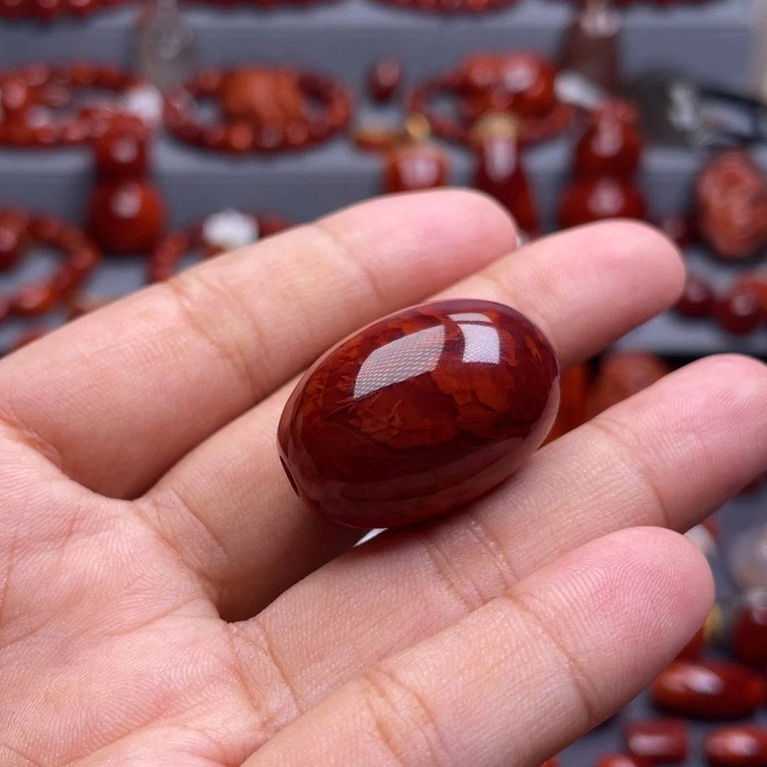 南红玛瑙未镶嵌珠宝奇石桶珠吊坠