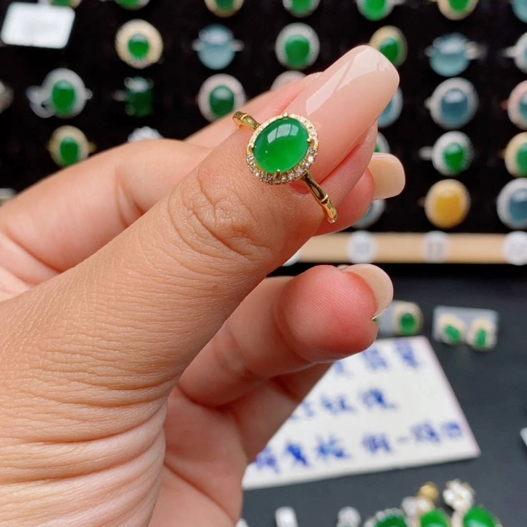 银S925镶嵌戒指翡翠7