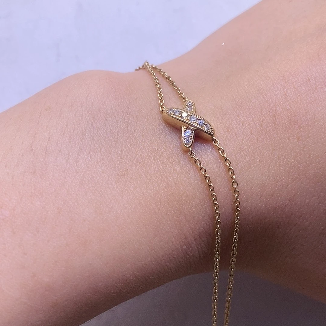 钻石手链18K金镶嵌交叉手链k黄