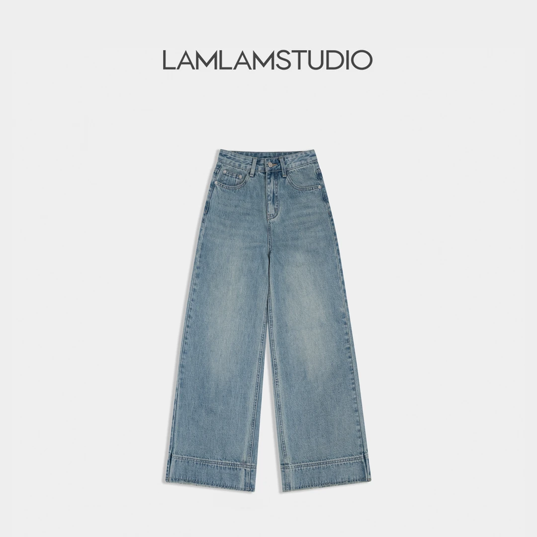 LAMLAM 张一琳“假日蓝牛”阔腿喇叭牛仔裤蓝色直筒L252177N