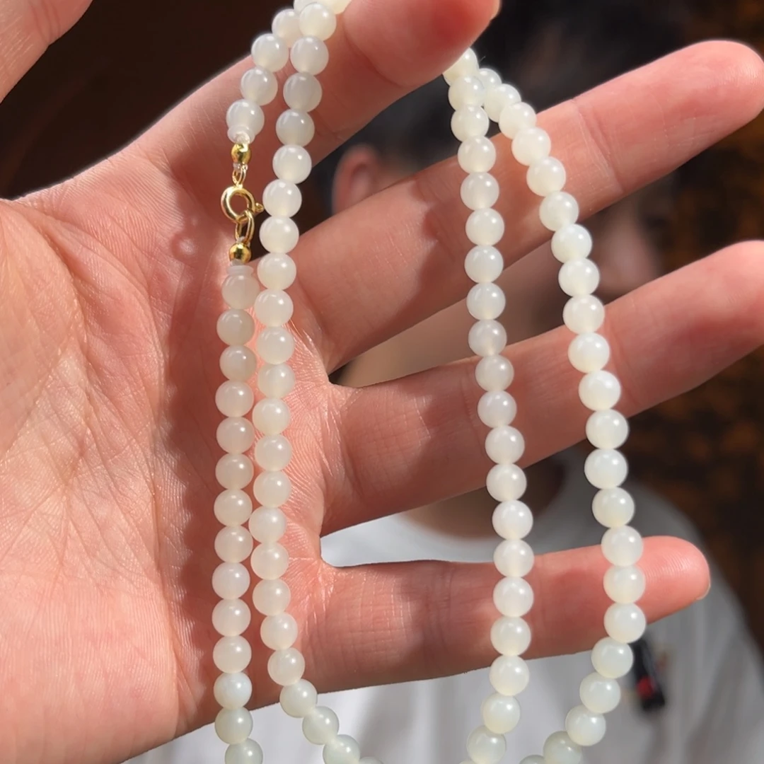 和田玉银S925镶嵌颈饰新疆白玉5mm550