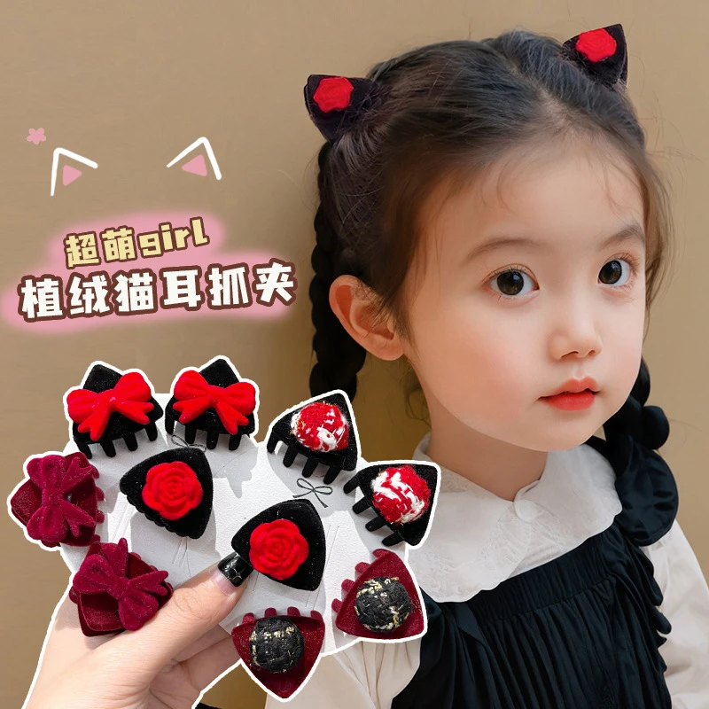 猫耳朵发夹女2025新款红色结小抓夹新年发饰女童发卡头饰