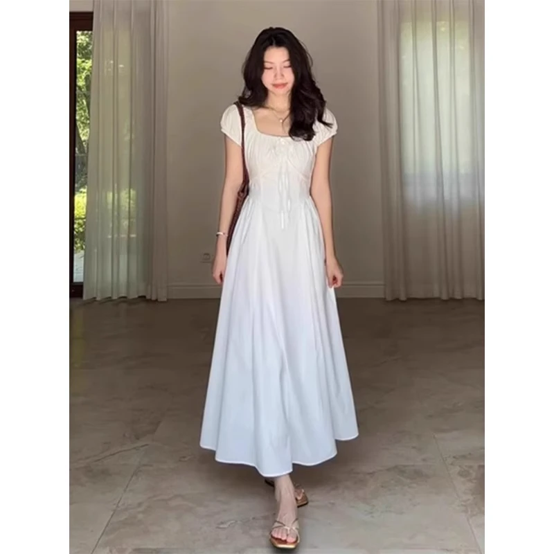 大码女装白色法式连衣裙女清新显瘦胖mm气质长裙夏季白白色连衣裙