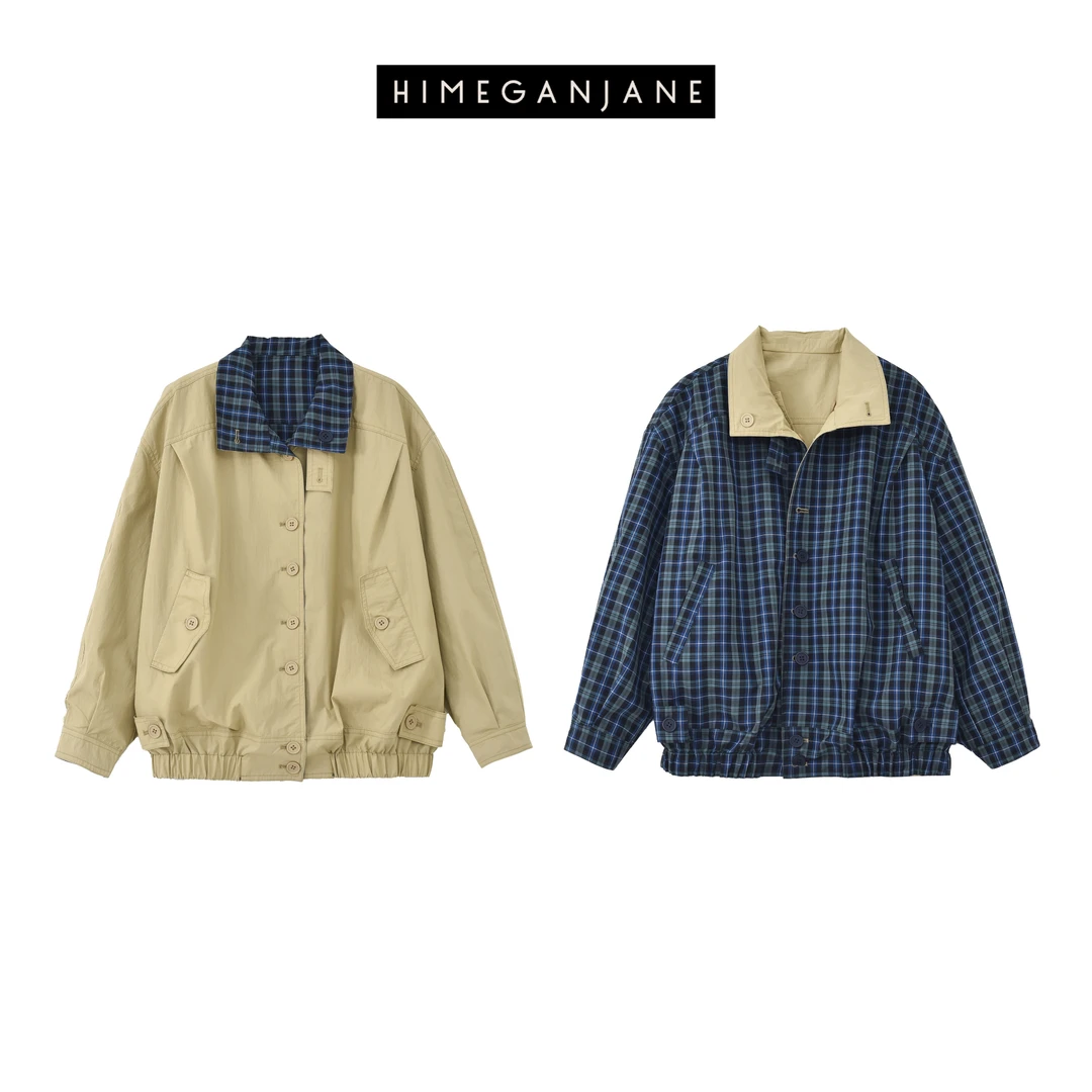 HIMEGANJANE 双面穿格纹夹克 纯棉经典宽松百搭外套73940