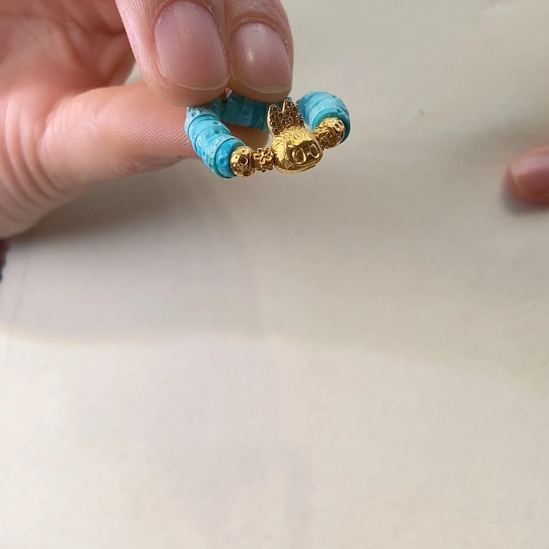 绿松石戒指18K金镶嵌设计款拉布布