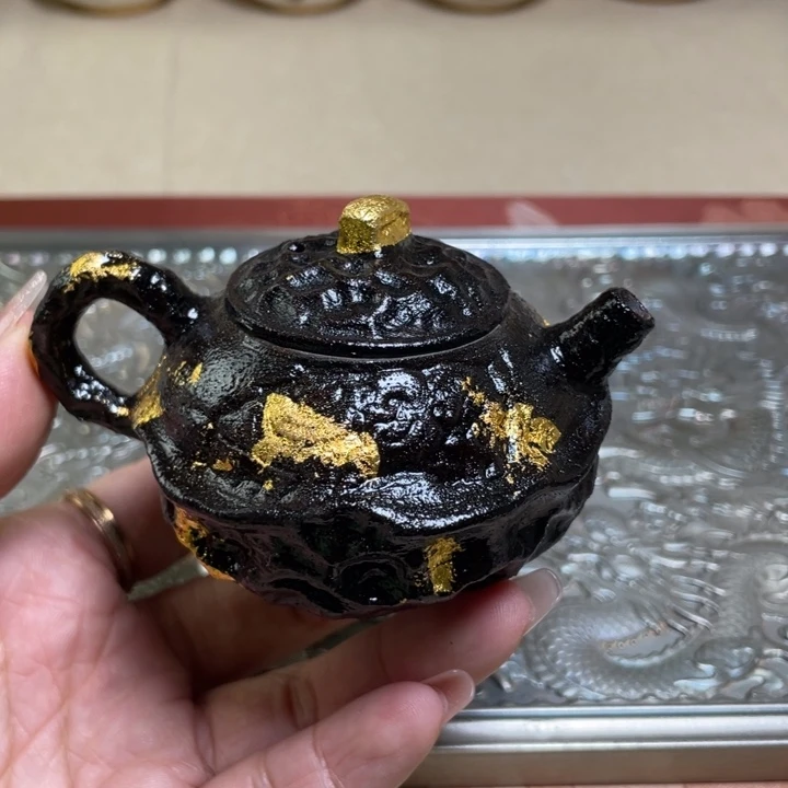 黑釉鎏金小茶壶，好看