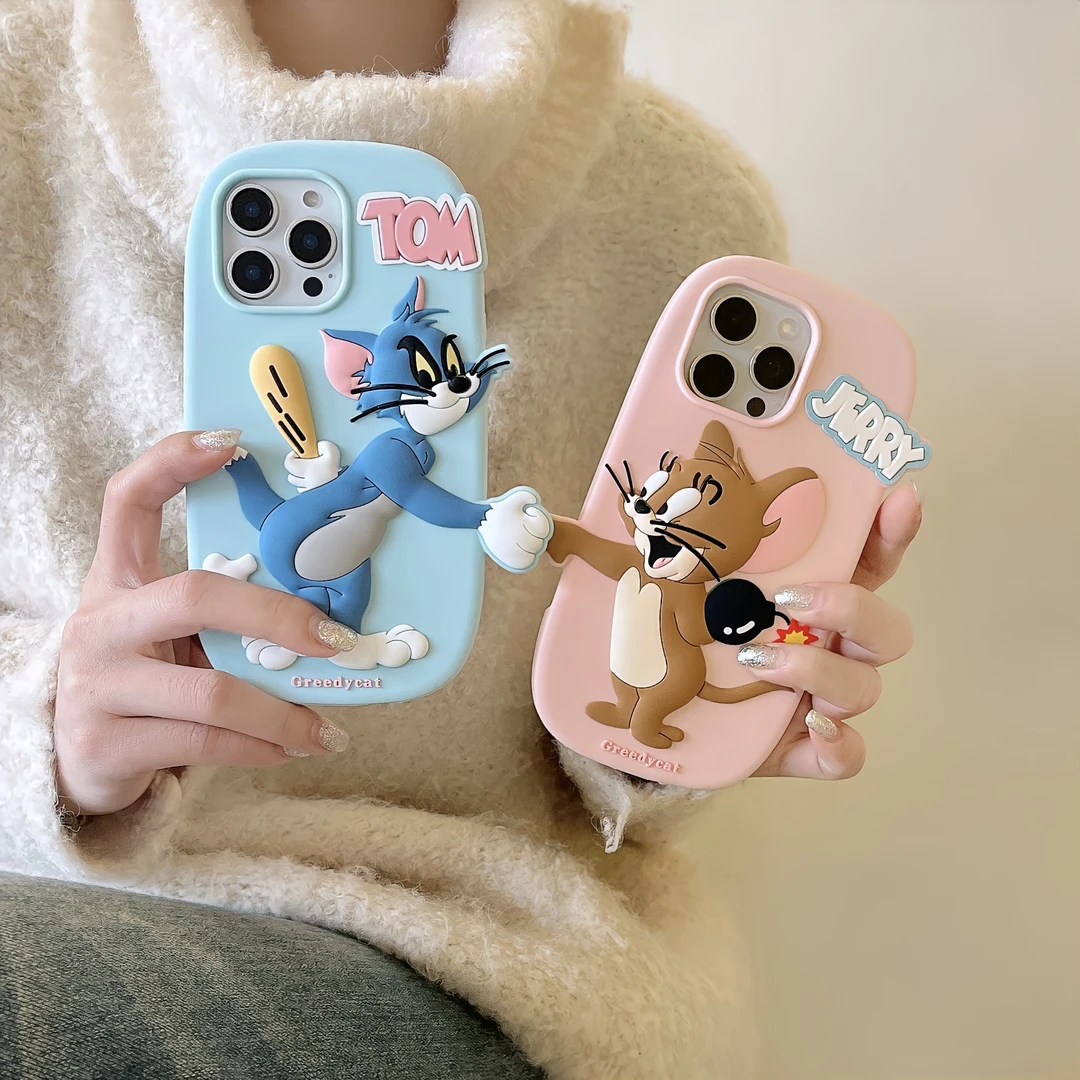 (苹果)握手猫和老鼠可爱卡通适用iPhone16全包硅胶情侣闺蜜手机壳