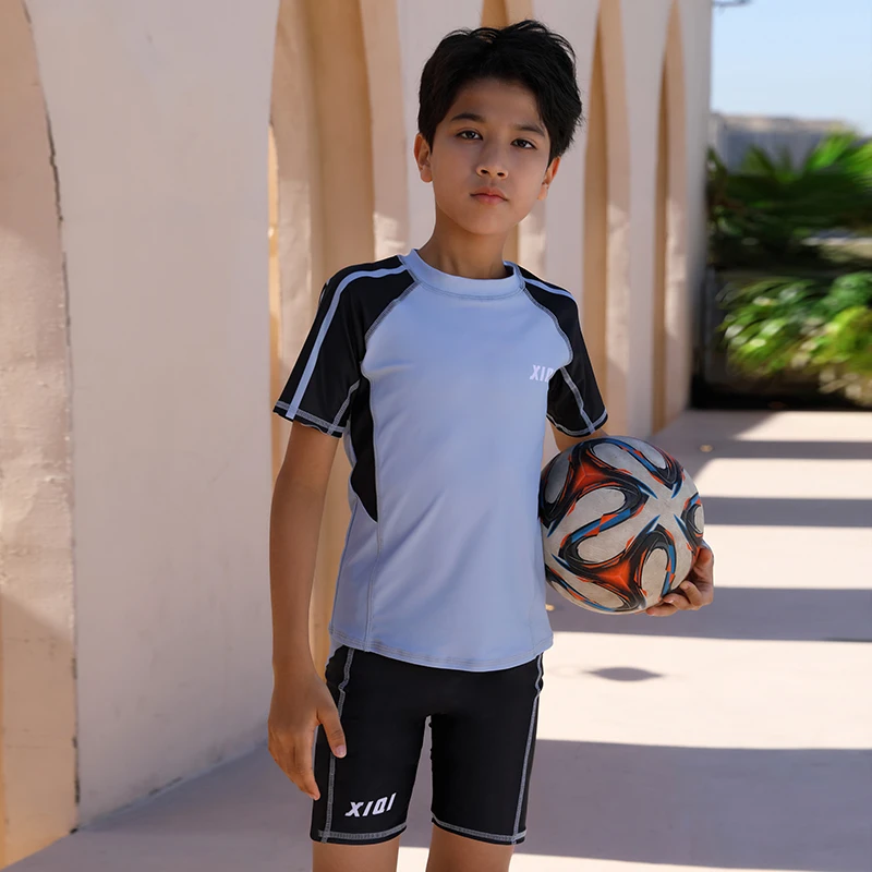 男童游泳10-17岁潮款中大童运动休闲训练温泉速干时尚儿童泳衣