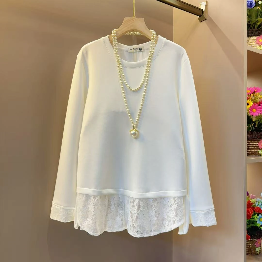 网红早秋简约韩系气质拼接百搭遮肉小衫衣长69左右