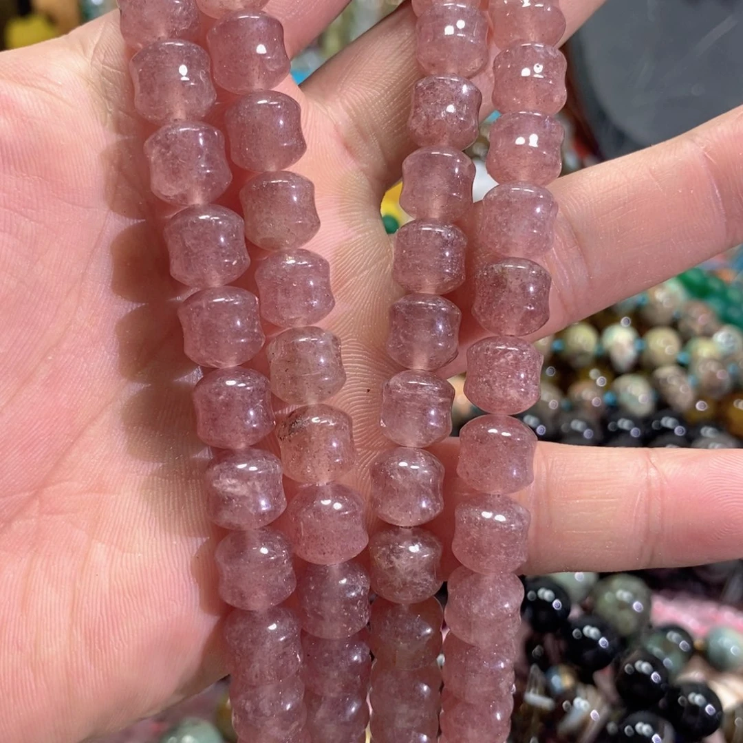 玛瑙/玉髓未镶嵌珠宝半成品天然草莓晶铛铛一条卡10mm