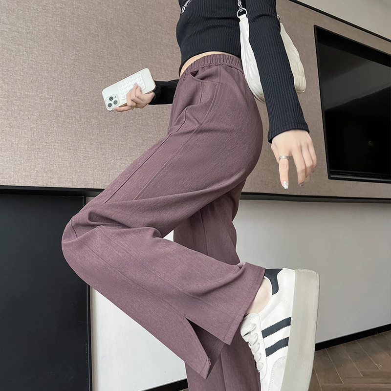 窄版阔腿裤女春秋薄款高腰垂感休闲2025新款小个子夏季开叉直筒裤
