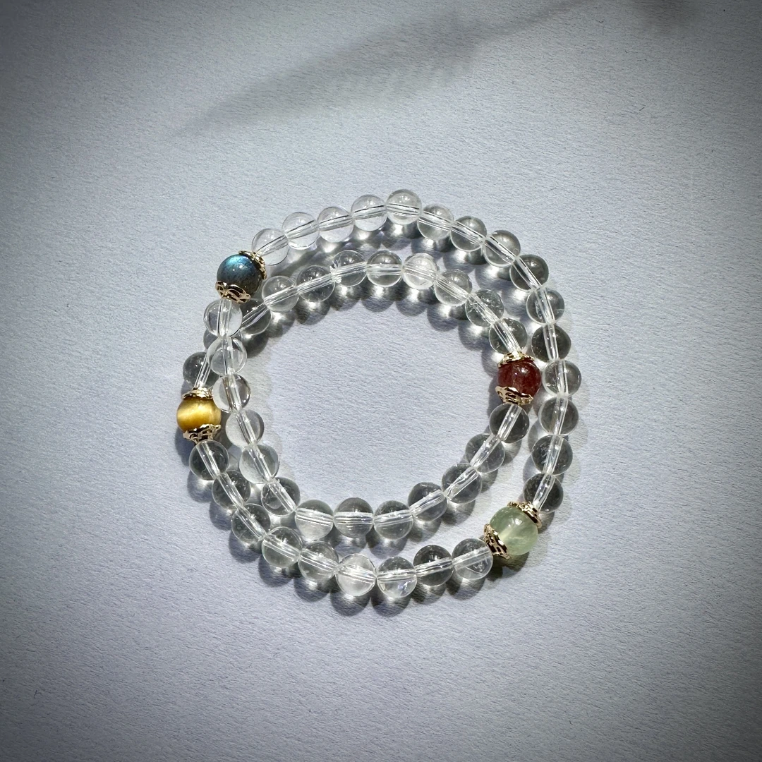 天然白水晶双圈手链 四分象星座设计款