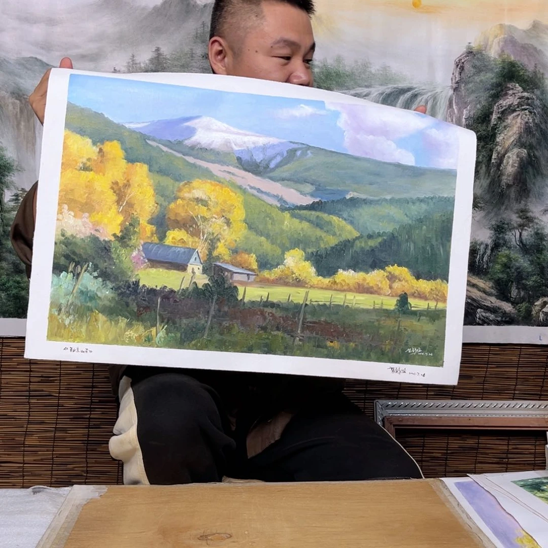 油画黄***5行路人小院绘画作品竞拍
