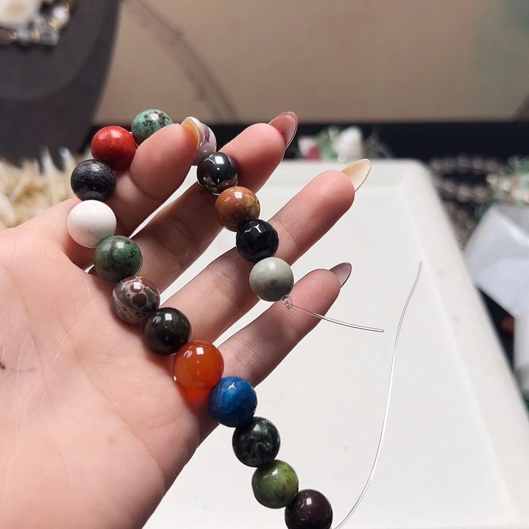 玛瑙/玉髓合金珠宝半成品b623 12.2m 多彩手串一条