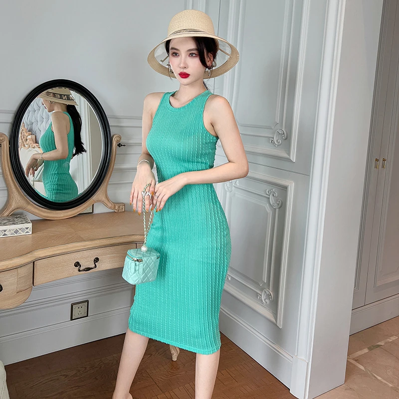 2025夏季新款女装名媛气质修身包臀无袖连衣裙露肩背心长裙子5738