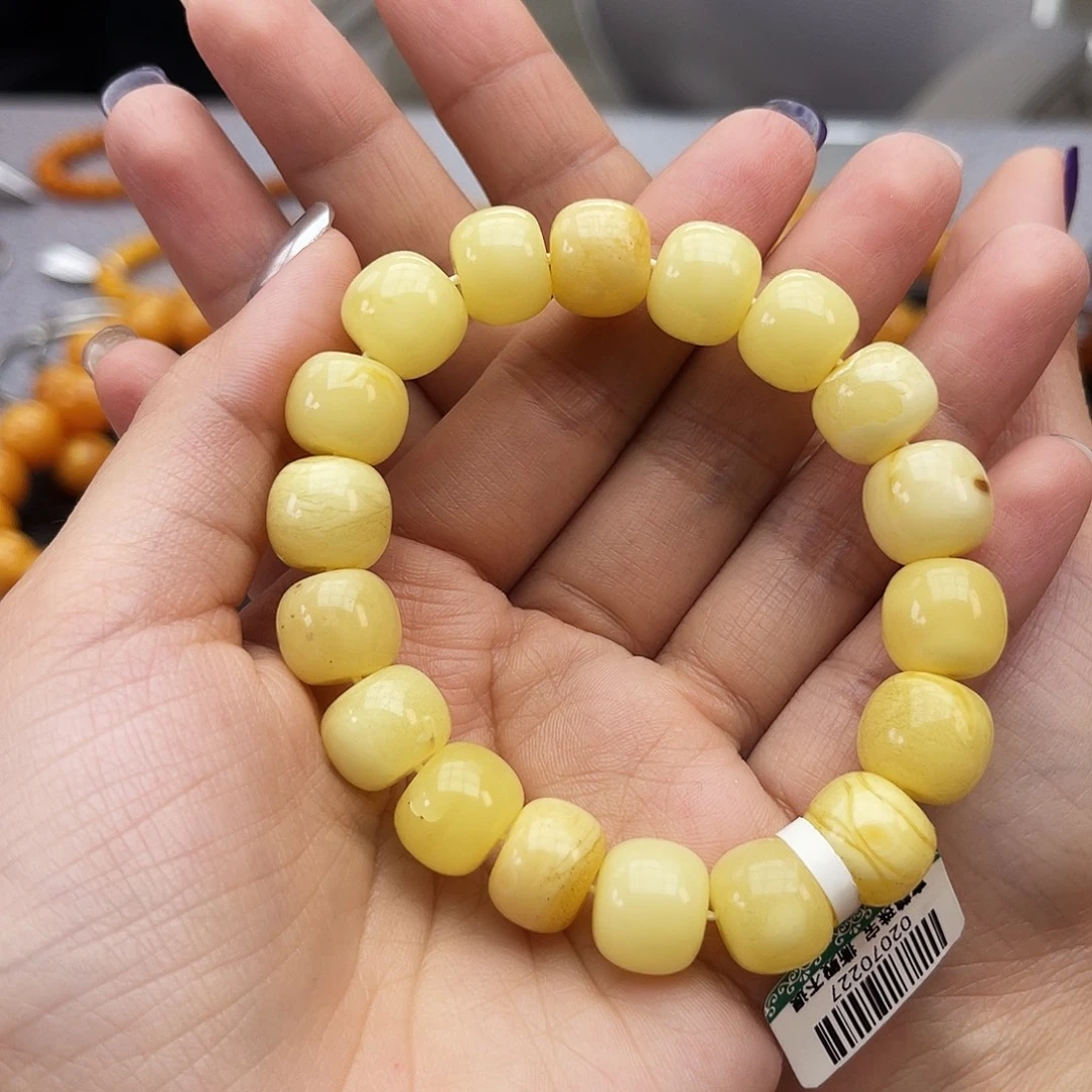 琥珀未镶嵌手链12m微瑕白蜡