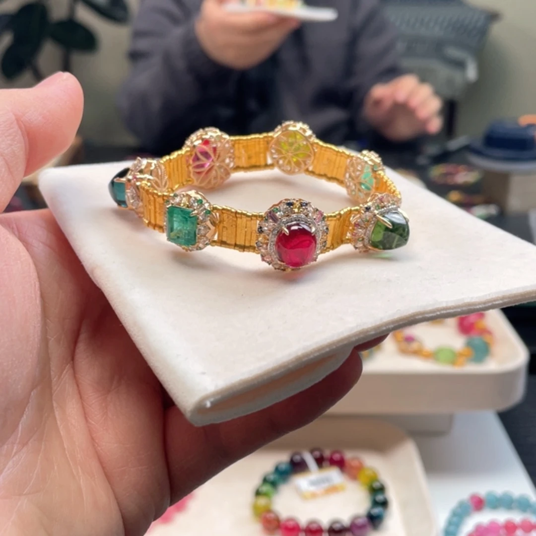 足金镶嵌手链碧玺碧玺手链