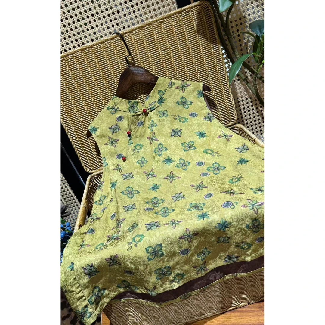 戚薇原创【花草香】长60左右新款新中式国风品质丝缎上衣