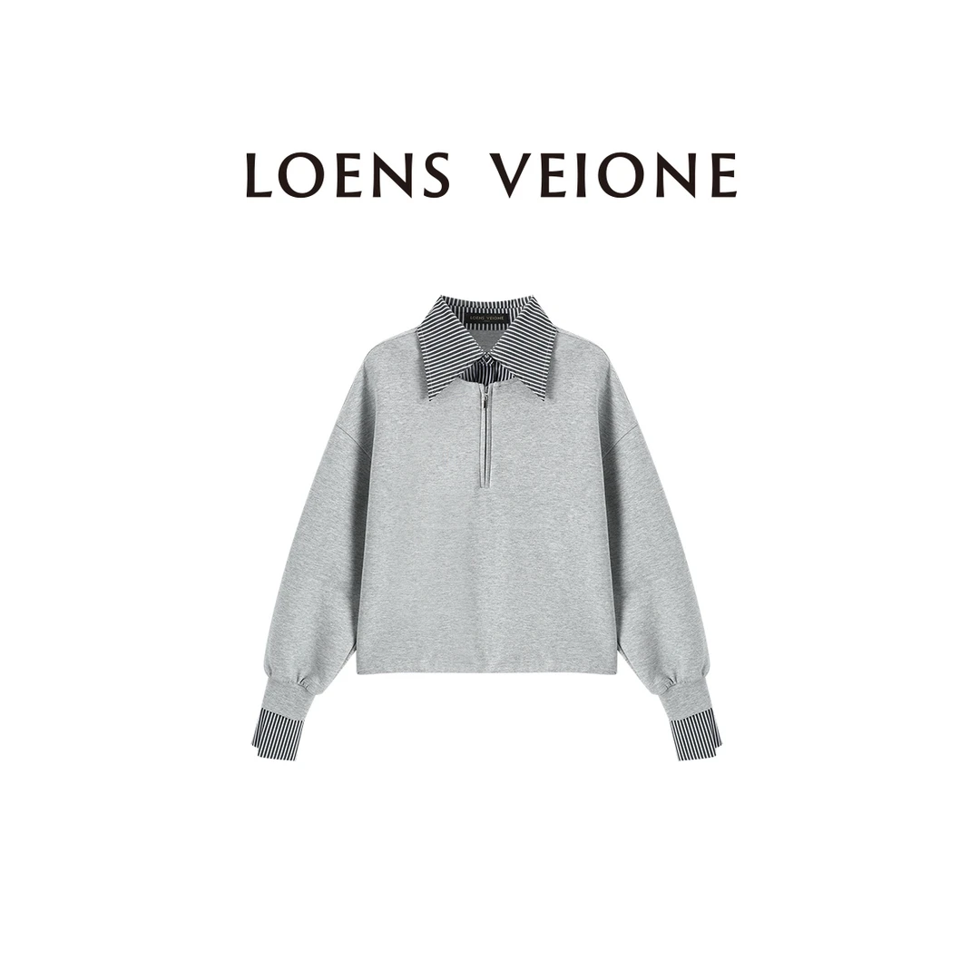 LOENS VEIONE/罗拉 全新时尚条纹线条翻领拼接卫衣25CVAA0006N