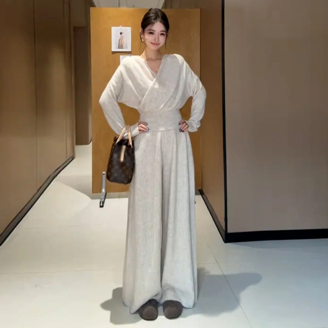 法式小香风撞色针织衫上衣女秋冬盐系高级感名媛气质阔腿裤两件套