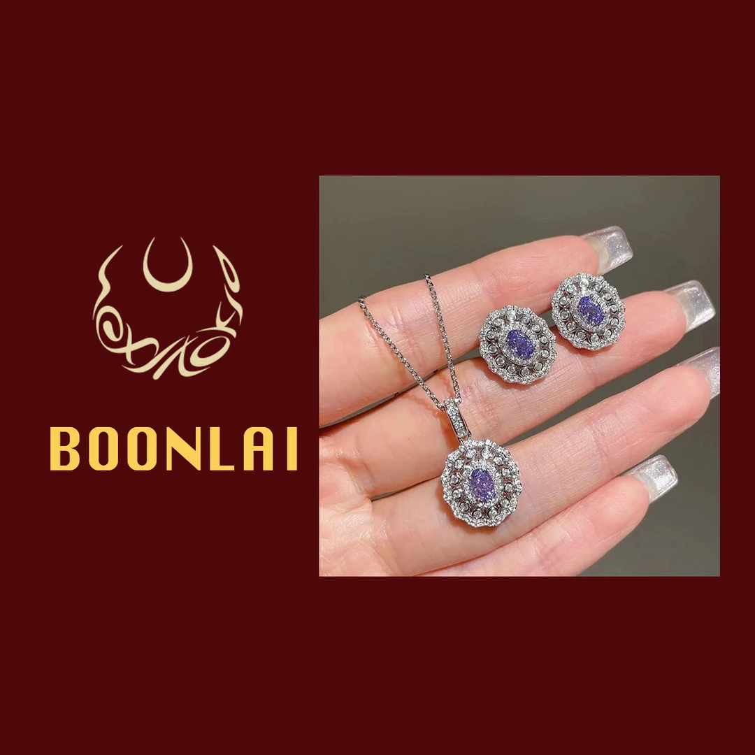 铜合金锆石耳饰  Boonlai  锆石镶嵌镂空紫色耳环4134