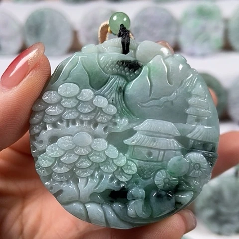 翡翠颈饰未镶嵌山水两面工福利