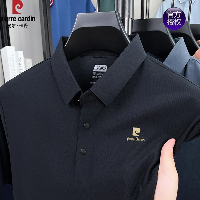 皮尔卡丹夏季新款衣服无痕免烫商务休闲冰丝纯色短袖翻领POLO衫男