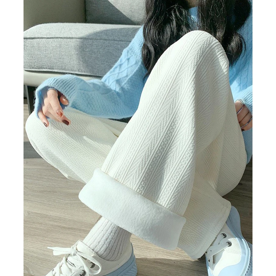 门店26&9！篙货，复古麦穗纹~高腰垂感加绒阔腿百搭休闲裤女C19710