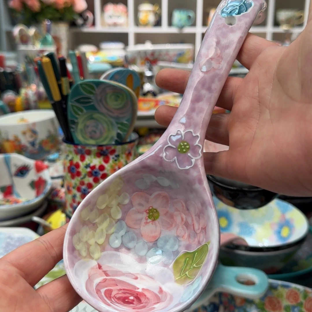 瓷片濑户烧玫瑰汤勺1只