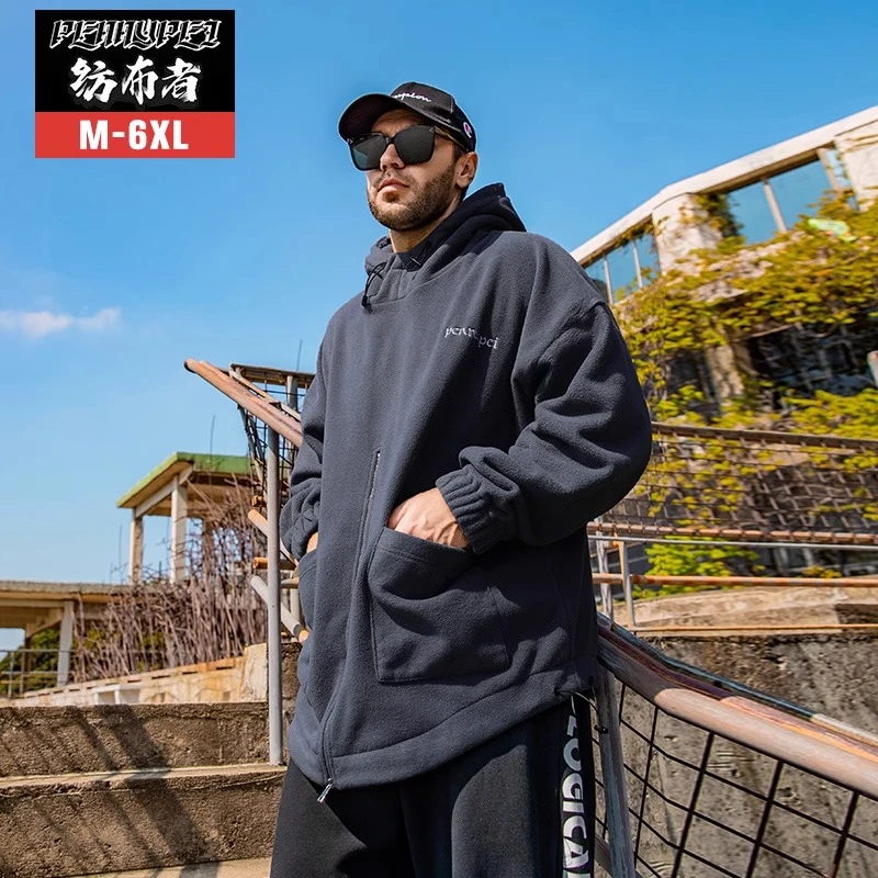 纺布者大码男装摇粒绒夹克男潮外套春秋胖子宽松套头上衣JK1318