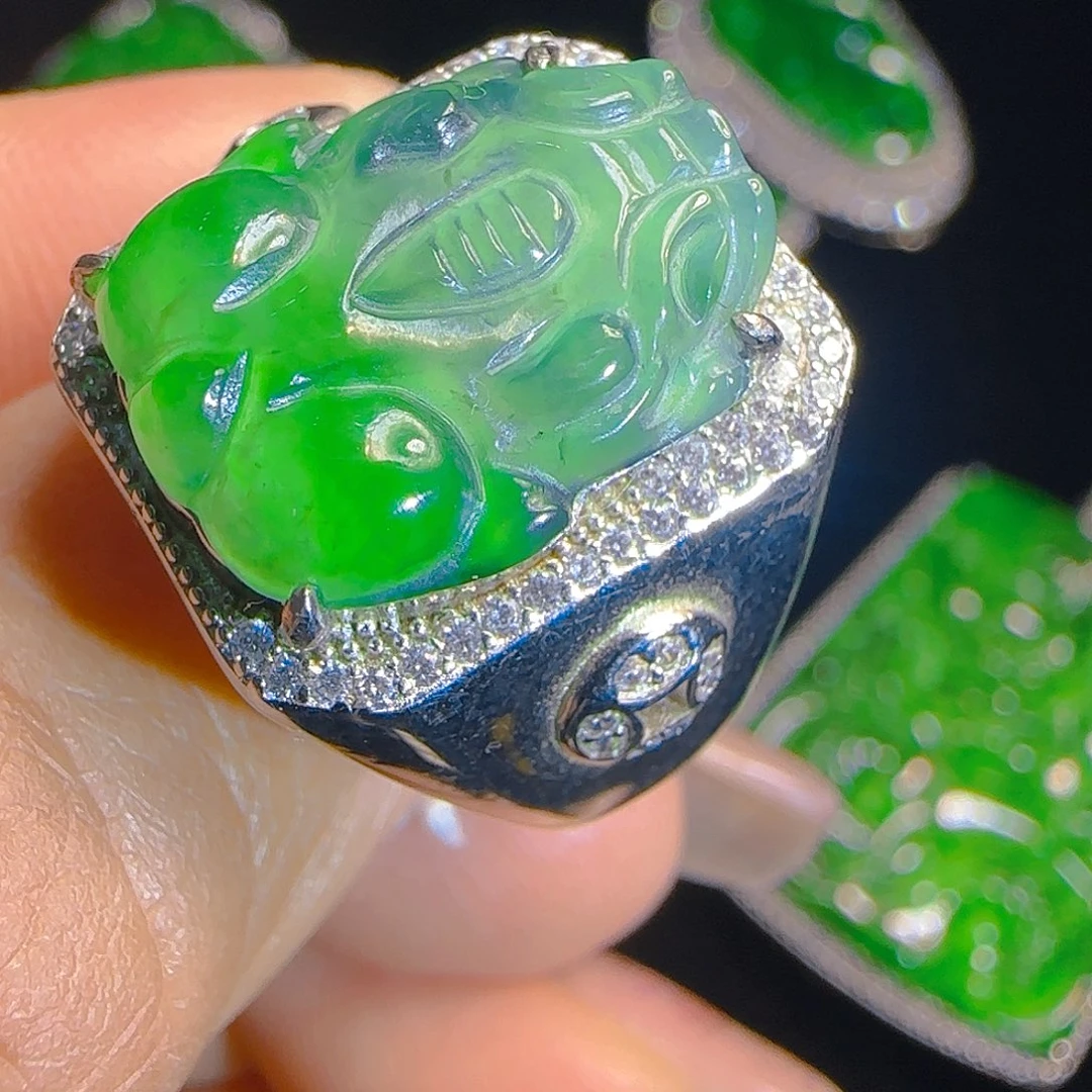 翡翠戒指银S925镶嵌天然
